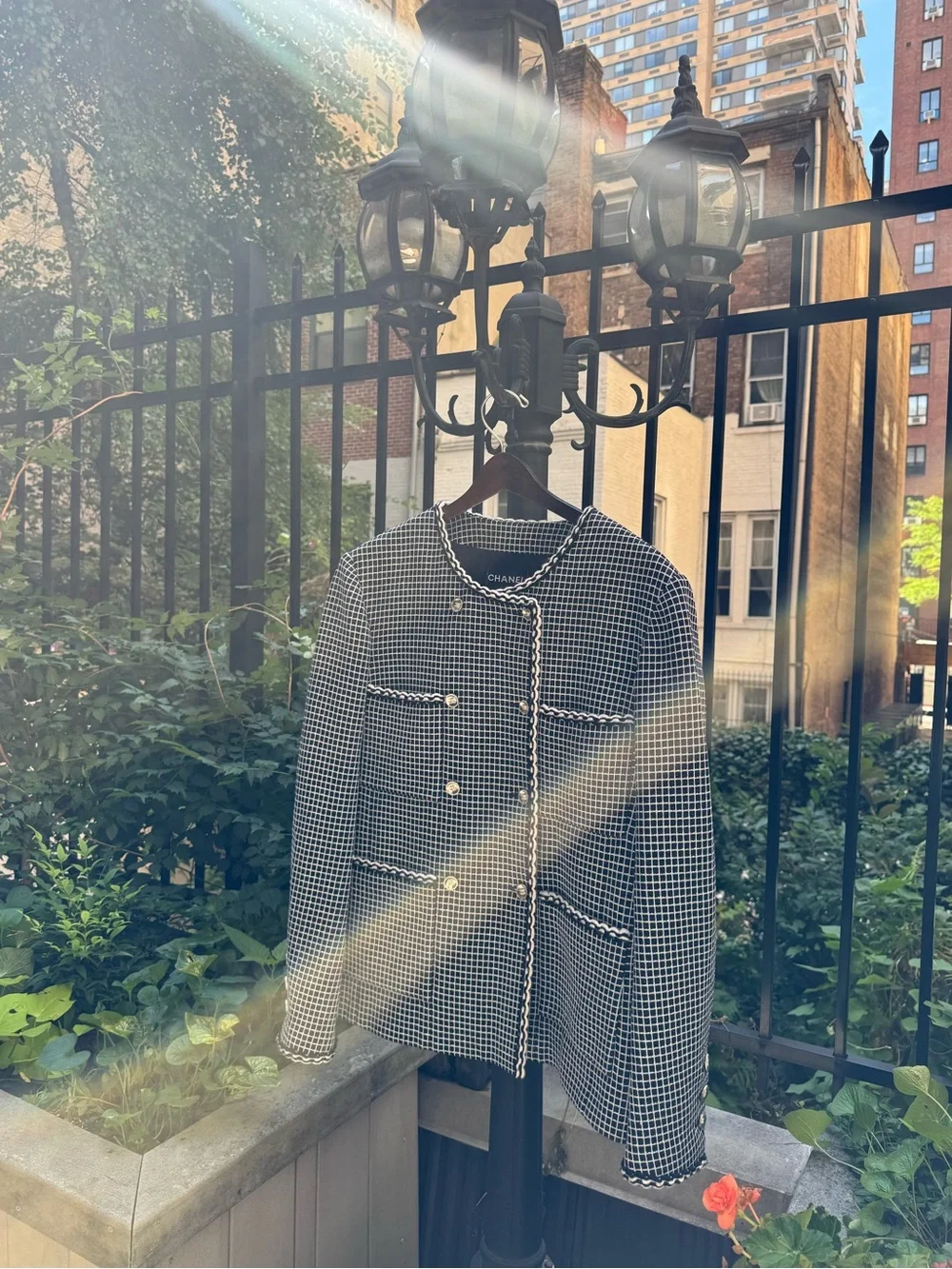 CHANEL Black & White Tweed Bouclé Jacket with Gold Buttons